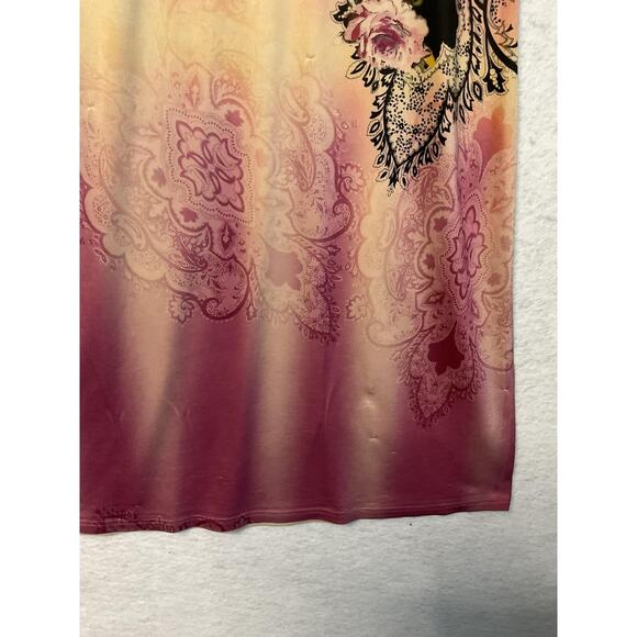 Floral Dress Womens Petite Small Pink Peach Ombre 3/4 Sleeve Stretch Made USA - Picture 7 of 7